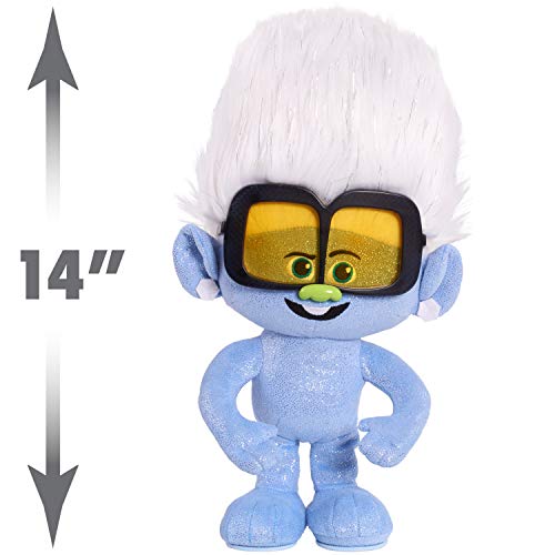 Tiny Diamond troll plush standing, 14 inches tall with a size arrow