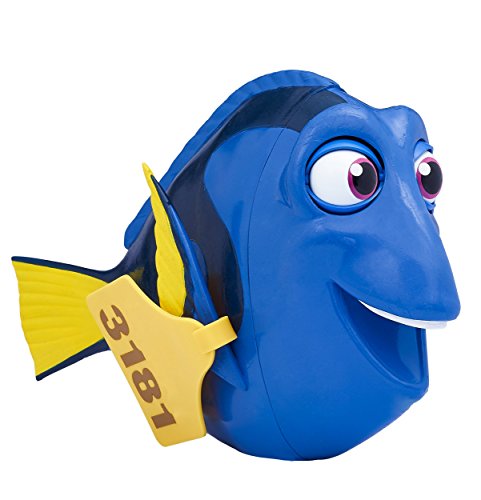 Blue and yellow My Friend Dory interactive fish toy with a 3181 tag on her fin