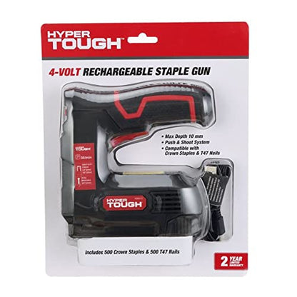 Hyper Tough 4-Volt Rechargable Staple Gun, Red/Black, L-2.56 x W-8.86 x H- 9.84 Inches (AQ90012J)