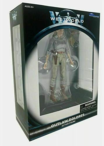 Angled view of the boxed Westworld Outlaw Dolores figure
