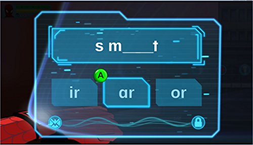 Spelling puzzle screen: choose ir, ar or or to complete sm_t