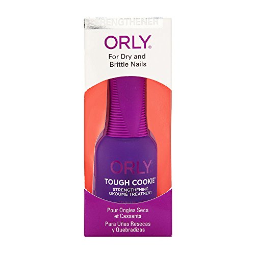 Orly Tough Cookie strengthening Okoume nail treatment in purple bottle and box