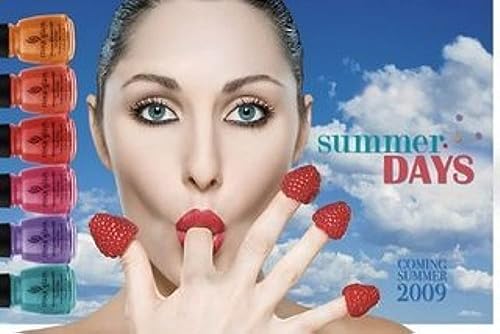 Summer Days 2009 ad with a woman, raspberries on her fingertips and bottles