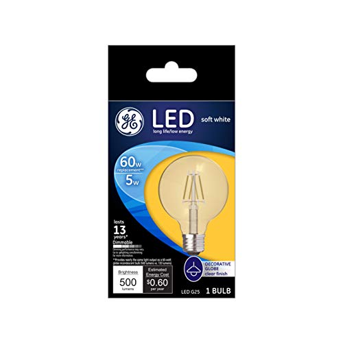 GE Dimmable LED Light Bulb, Clear Decorative G25 Globe Light Bulb, 5-Watt (60-Watt Replacement) 500-Lumen, Soft White, Medium Light Bulb Base, 1 Pack LED Bulbs