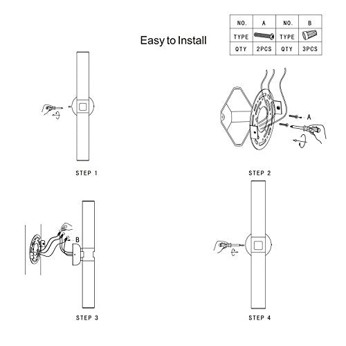 Four-step line drawing of installing the sconce, with screws and wire nuts