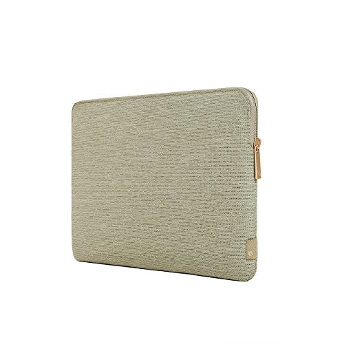 Angled back view of the khaki Incase sleeve showing the zipper pull