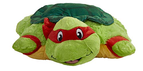 Front view of the plush Raphael pillow with red mask and wrist bands
