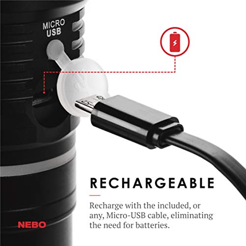 500 Lumen COB LED Work-Light and Flashlight, Red Light Mode and Red Flashing Light Mode, 4x Adjustable Zoom, Magnetic Base, No Need to Buy Batteries SLYDE KING is Rechargeable - NEBO 6726 Slyde King