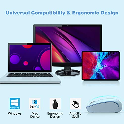 Wireless Mouse, RATEL 2.4G Ergonomic Computer Mouse for Laptop with USB Receiver, Portable Cordless Mice with 3 Adjustable DPI Levels for Windows, PC, Chromebook, MacBook, Linux（Light Blue