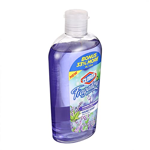 Angled lavender hand soap bottle with bonus 33 percent more label