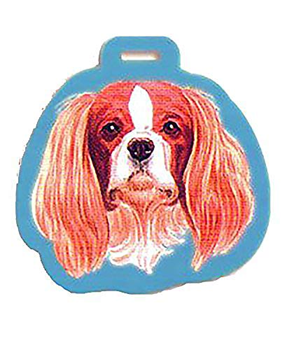 Luggage tag shaped like a Blenheim Cavalier King Charles spaniel head
