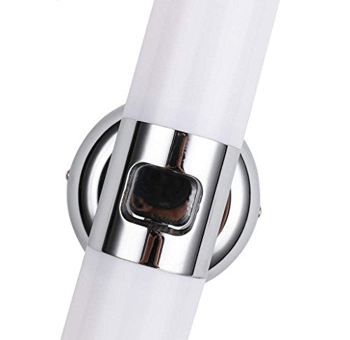 Close-up of the chrome center mount between the two white shades
