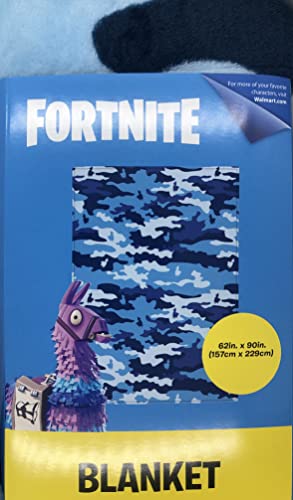 Fortnite blue camo blanket package with a llama, 62 x 90 inches