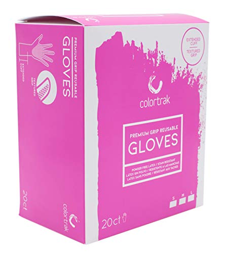 Colortrak Reusable Powder Free Latex Gloves, 20 Count, Multi-Use, Lightweight Latex, Textured Finish, Black Color Hides Stains, Reusable to Reduce Waste, Medium