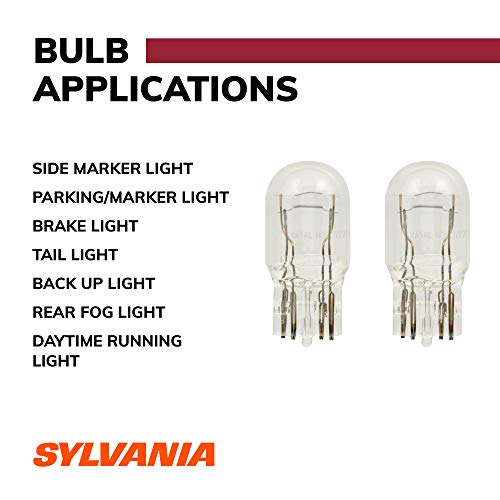 Two clear wedge bulbs with a list of uses: brake, tail, reverse and DRL