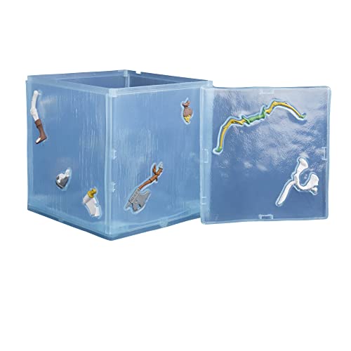 Blue cube figure with its hinged side panel open