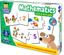 Load image into Gallery viewer, Clever Kids Mathematics Match &amp; Learn 30 Puzzle Sets Self Correcting Puzzle Game
