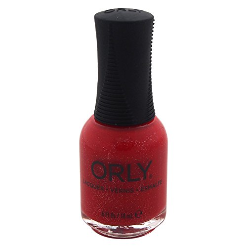 Orly nail lacquer bottle in a bright red with fine gold shimmer