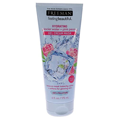 Light blue tube of glacier water and pink peony hydrating gel cream mask, 6 fl oz