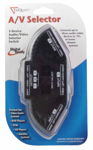 TriQuest black 3-device A/V selector switch in its blister pack