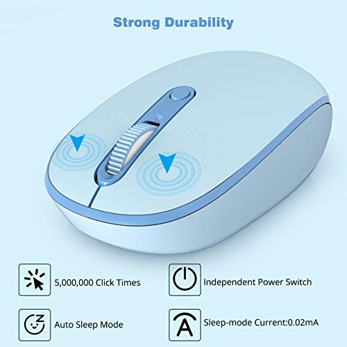 Wireless Mouse, RATEL 2.4G Ergonomic Computer Mouse for Laptop with USB Receiver, Portable Cordless Mice with 3 Adjustable DPI Levels for Windows, PC, Chromebook, MacBook, Linux（Light Blue