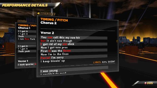Performance details screen grading timing and pitch line by line