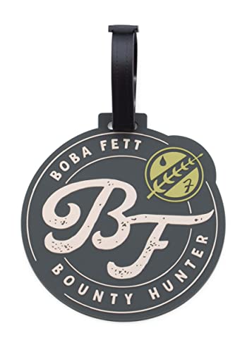 Round grey Boba Fett Bounty Hunter BF luggage tag with strap