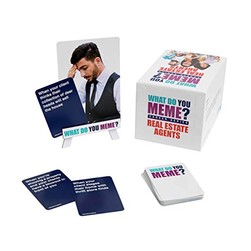 Game contents: easel with photo card, caption cards, card stack and box