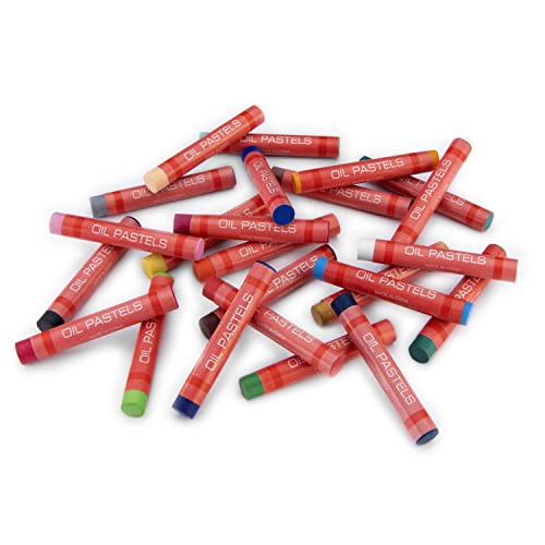 Pile of oil pastel sticks in red striped wrappers