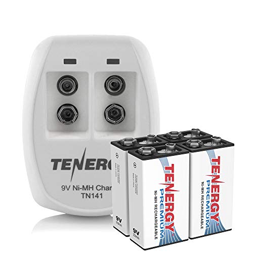 Tenergy TN141 2 Bay 9V Smart Charger with 4 pcs Premium 9V NiMH 250mAh Rechargeable Batteries