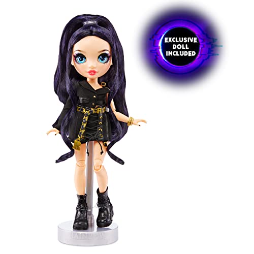 Doll in a black lace-up dress on a stand: exclusive doll included