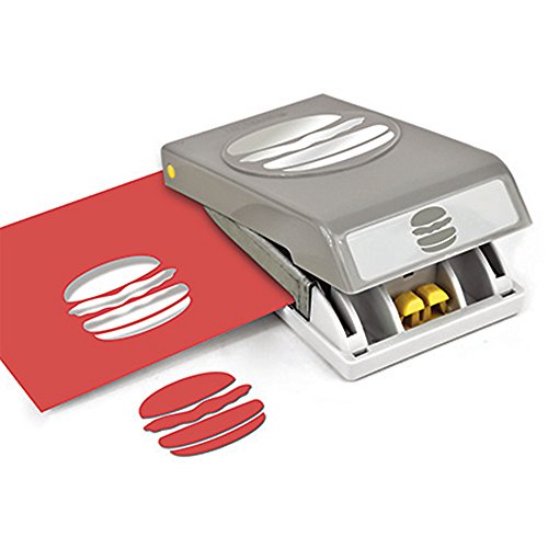 Grey EK Tools punch cutting a burger shape from red cardstock