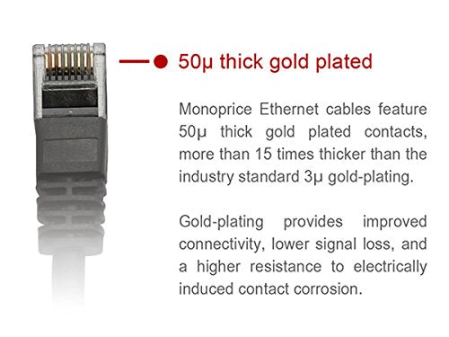 Close-up of an RJ45 plug: 50 micron thick gold plated contacts
