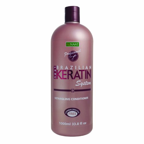 Rose pink 33.8 fl oz bottle of Nunaat Brazilian Keratin System detangling conditioner