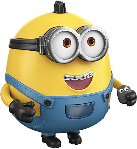 Otto Minion figure with goggles, braces and blue overalls, holding his pet rock