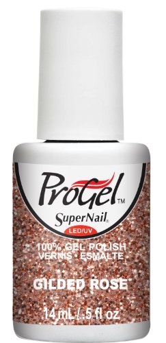 Bottle of rose gold glitter gel polish, 14 ml