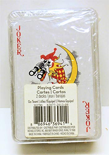 Shrink-wrapped two-deck playing card set showing a joker card and Go Team label