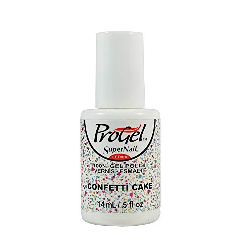Bottle of white gel polish with multicolor confetti glitter, 14 ml