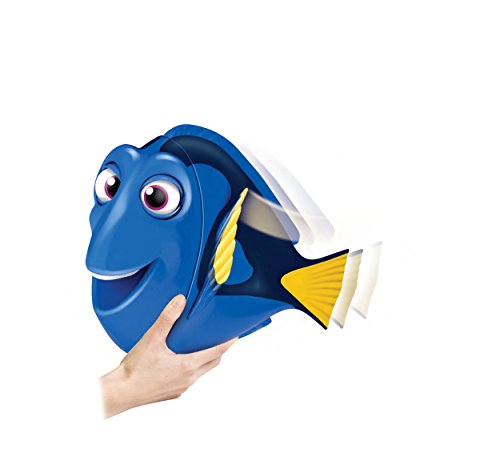 Hand lifting the smiling My Friend Dory toy, tail fin waving