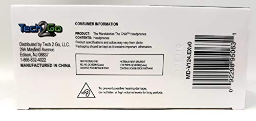 Bottom of the Tech2Go headphones box with consumer information and barcode