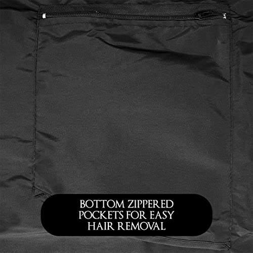 Apron pocket with a zipper along the bottom for easy hair removal