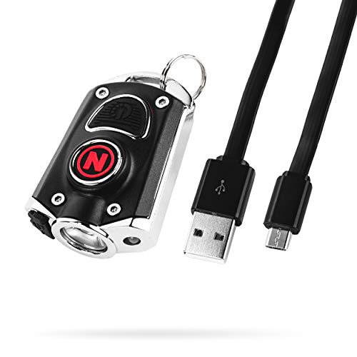 NEBO Mini Rechargeable Keychain Flashlight: Features 6 Unique Light Modes, Including 400 Lumen Turbo Mode and 3 LED Color Options; Easily Secured via Necklace, Lanyard or Keyring – MYCRO 6714 (Black)
