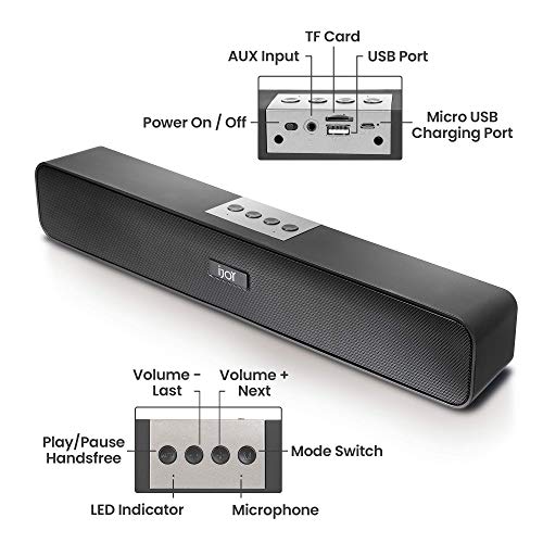 IJOY Ledge 20W Mini Bluetooth Sound Bar, Wired and Wireless Home Theater Audio for Cell Phone/Tablet/Projector