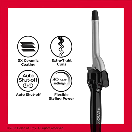Revlon curling iron with icons: 3X ceramic coating, tight curls, auto shut-off, 30 heat settings