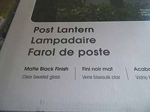 Box side reading Post Lantern, matte black finish, clear beveled glass
