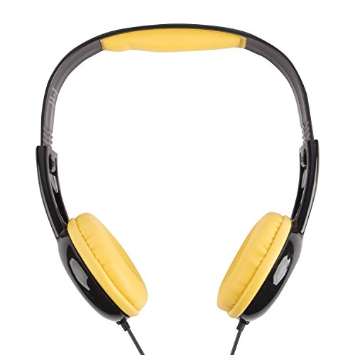 Black and yellow kids' over-ear headphones with padded headband, front view