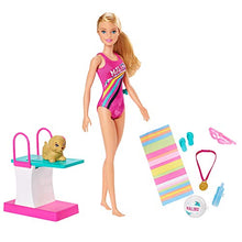 Load image into Gallery viewer, Barbie Dreamhouse Adventures Swim &#39;n Dive Doll, 11.5-Inch, in Swimwear, with Swimming Feature, Diving Board and Puppy, Gift for 3 to 7 Year Olds
