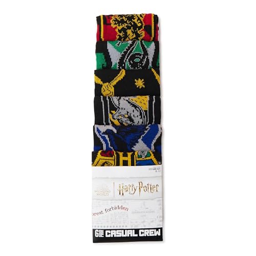Harry Potter Mens Socks - Hufflepuff, Ravenclaw, Slytherin, Gryffindor House Crest 6 Pack Crew Sock Set, Shoe Size 8-12