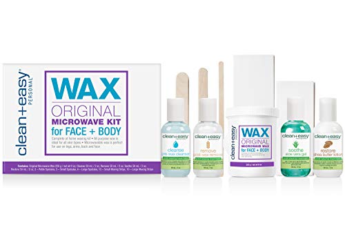 Clean + Easy Personal Original Microwave Kit for Face & Body, All in One Waxing Essentials for Full Body Hair Removal Treatment, Soft Wax, Easy to Prepare, Convenient to Use, Suitable for Sensitive Skin, 10-ct