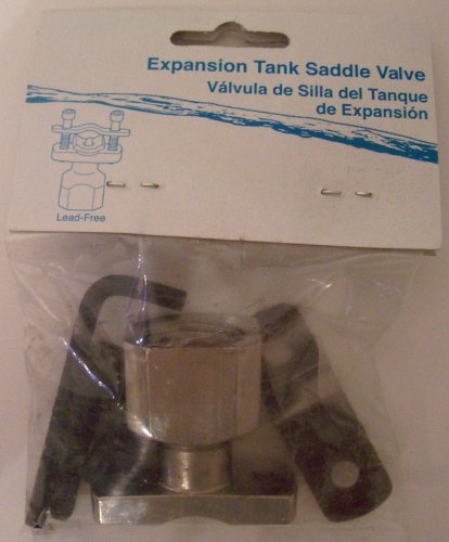 Expansion tank saddle valve with brackets in its retail bag
